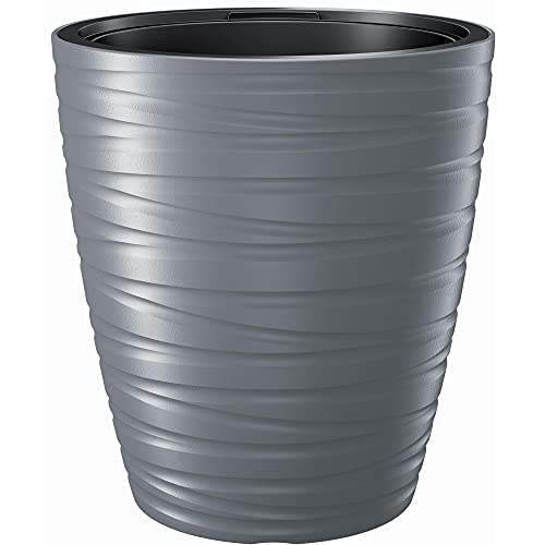 Pot plastique Maze 68L bac à fleurs gris pierre avec réserve eau