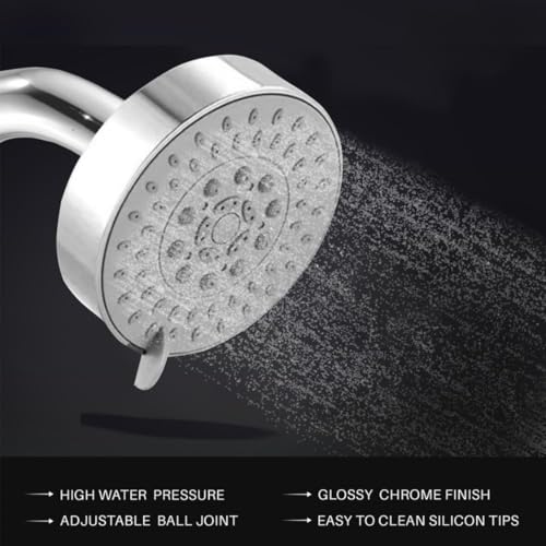 Image of HOUZA Square Shower Head for Bathroom | 4 Inch 3-Function Overhead Shower with Arm | Adjustable Bathroom Shower with Even Water Flow & Rust Resistant | Anti-Clog Silicone Nozzles for Wall Mounting