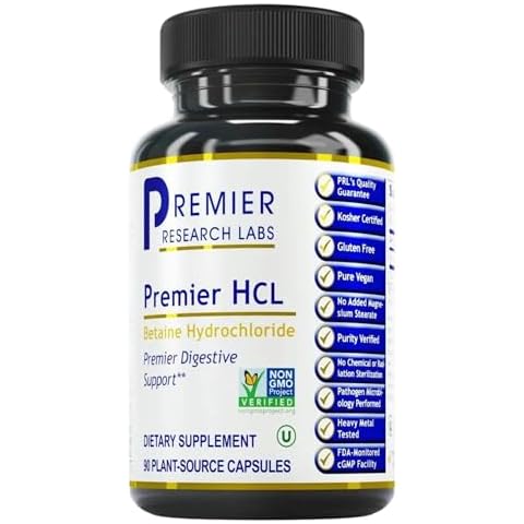 Premier Research Labs Premier HCL - Betaine HCL, Betaine Hydrochloride Supplement for Optimal Digestive Function, Nutrient Absorption, Betaine-HCL for Low Stomach Acid- 90 Vegetarian Capsules Cover