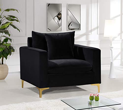 Meridian Furniture 633Black-C Naomi Collection Modern | Contemporary Velvet Upholstered Chair With Stainless Steel Base In A Rich Gold Or Chrome Finish, Black #TOP8