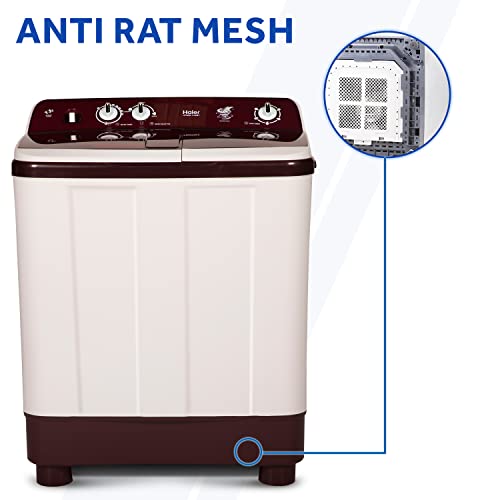 Image of Haier 8 kg Semi-Automatic Top Loading Washing Machine Appliance (HTW80-1128BT, Burgundy)