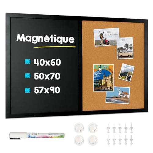 QUEENLINK Tableau Combiné Avec Tableau À Craies Magnétique Et D'Affichage En Liège 40 x 60 cm D'Affichage Cuisine Magnétique Memoboard