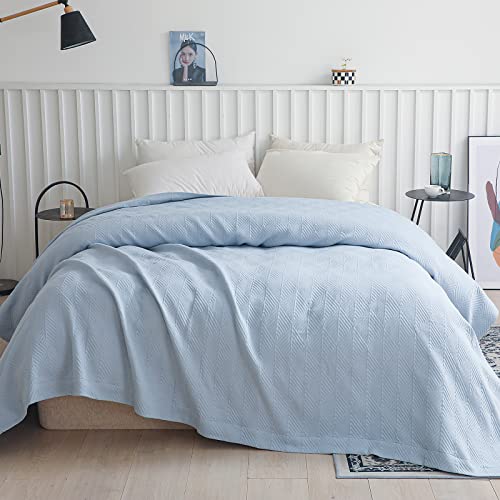Simple&Opulence 100% Washed Cotton Lightweight and Super Soft Bedspread/Coverlet, Jacquard Pattern Luxury Textured Quilt (Hopkins Dusty Blue, Twin)