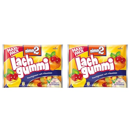 nimm2 Lachgummi – 1 x 376g Maxi Pack – Fruchtgummi mit Fruchtsaft und Vitaminen (Packung mit 2)