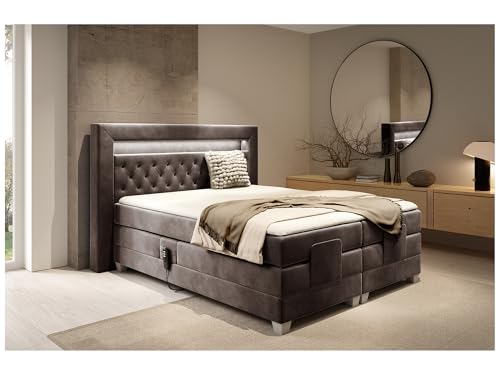 MEBLINI Boxspringbett Elektrisch Verstellbar mit LED - Gepolstert Doppelbett mit Matratzen und Toppers - Polsterbett - Bett mit Kopfteil - SANTORE - 140x200 - H3/Braun Samt