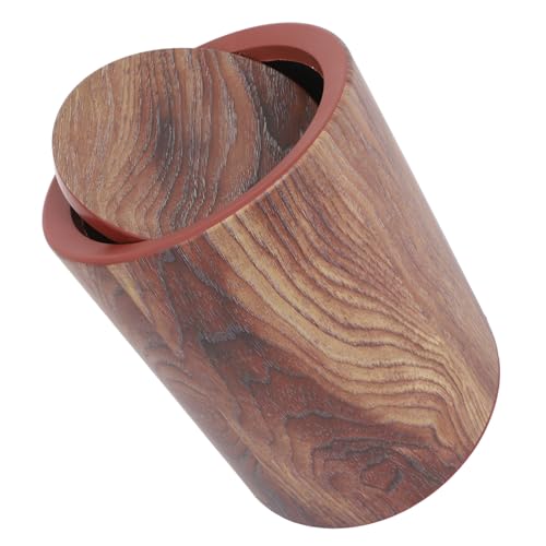 Cubo de basura redondo de plástico con veta de madera para cocina
