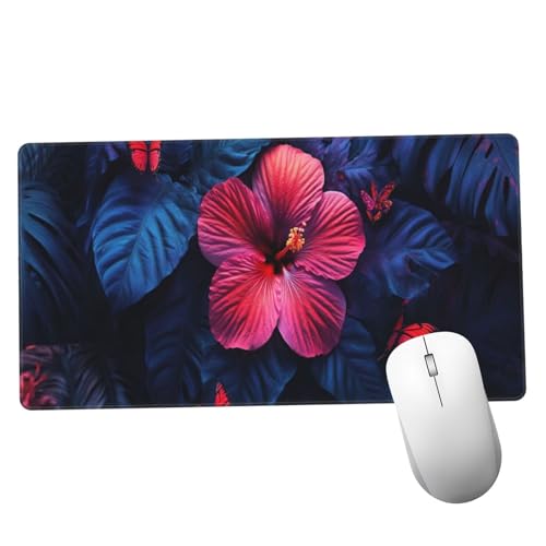 Flor Roja Alfombrilla Ratón 1400x600x3mm Alfombrilla Raton XXL con Base de Goma Antideslizante, Lavable, Accesorios Gaming Hoja Verde, Ordenador Gamer Regalos, Mouse Pad Gaming Mejora La Velocida Y906