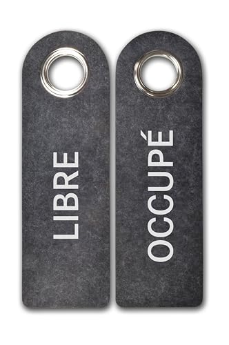 2 x Panneaux de Porte LIBRE/OCCUPÉ (gris foncé) - Chacun 27 x 8,5 x 0,5 cm - Anneau de Protection en métal implémenté pour la durabilité - Feutre de Polyester résistant à l'eau - SynMe Germany