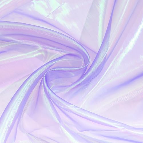 4m/4,37Yardas Morado Claro Tela de Organza, 1.5m de Ancho, Tela de Gasa Holográfica Iridiscente, Gasa Holográfica Transparente, Tissu Organza para Ropa, Decoraciones de Fondo, Cortinas, Manualidades