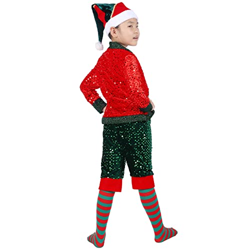 A Anleolife Christmas Elf Costume Set For Kids Boys Halloween Outfit Cosplay Suits With Sequins And Velcro Snap Button Accessories #TOP4