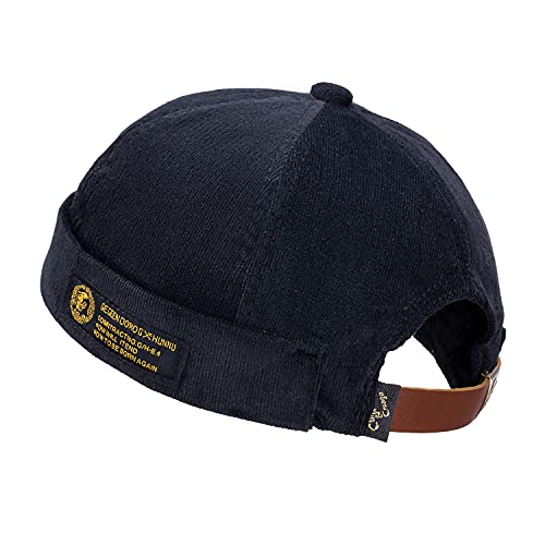 CLAPE Casquette de Montre en Coton décontractée Bonnet de Travail en Commando Bonnet en Velours Côtelé Docker Chapeau en Duvet de Léon Roulé, Noir / 54-60cm (Adjustable)