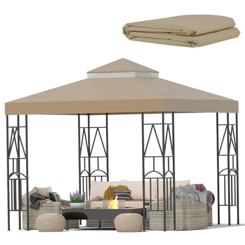 119”x119” Canopy Replacement Top Double Tiered Gazebo Cover for Yard, Patio & Garden Durable Sunshade Replacement(No Frame)(Khaki)