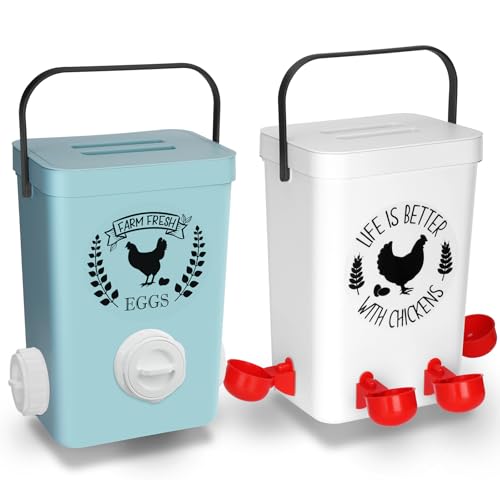 Tgeyd No-Waste Chicken Feeder & Waterer Set 3 Gallon Automatic Waterer and 15 lb Hanging Feeder for Backyard Chickens Modern Farmhouse Chicken Coop Essentials