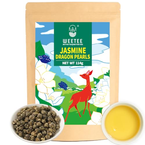 WEETEE Jasmin Perlen Jasmintee loses Blatt aus Jasmingeschmack mit grünem Tee loses Blatt natürlicher aromatischer Drachenperlen Jasmintee 4oz/114g