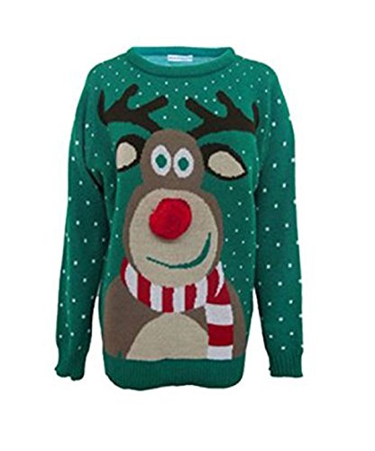 GirlsWalk Unisex Girls Kids Rudolph Print Pom Pom 3D Nose Christmas Jumper