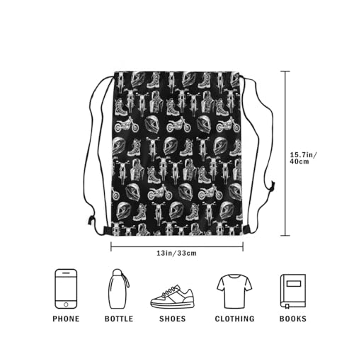 Feelyou Dirt Bike Drawstring Backpack 13"x15.7" Manuscript Motorcycle Helmet Sports Gym String Bag Racing Motocross Rider Drawstring Bags Extreme Sports Waterproof Cinch Bag Sports Drawstring Sackpack 5