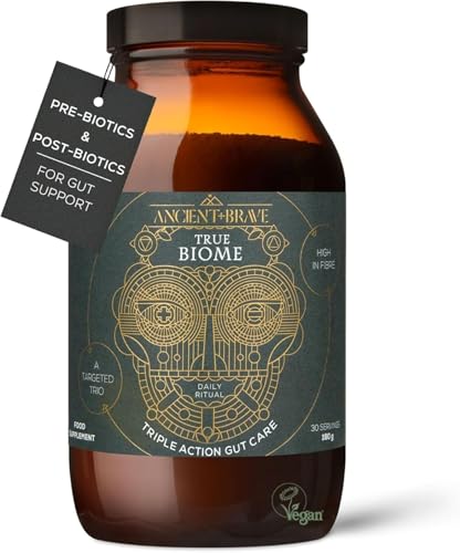 Ancient + Brave True Biome Fibre & Gut Health Powder Prebiotics Postbiotics & L-Glutamine PHGG Soluble Fibre for Digestive Health Microbiome Balance