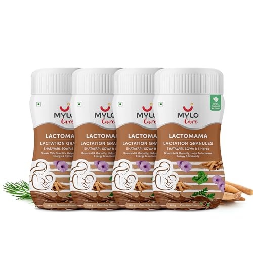 Image of Mylo Lactomama Granules - Lactation Supplement for breastfeeding with Shatavari to Increase Breast Milk (Chocolate Flavour300 g each) | With Herbs like Moringa, Sowa & 5 Others | 2 Scoops per Serving (Pack of 4, Chocolate)