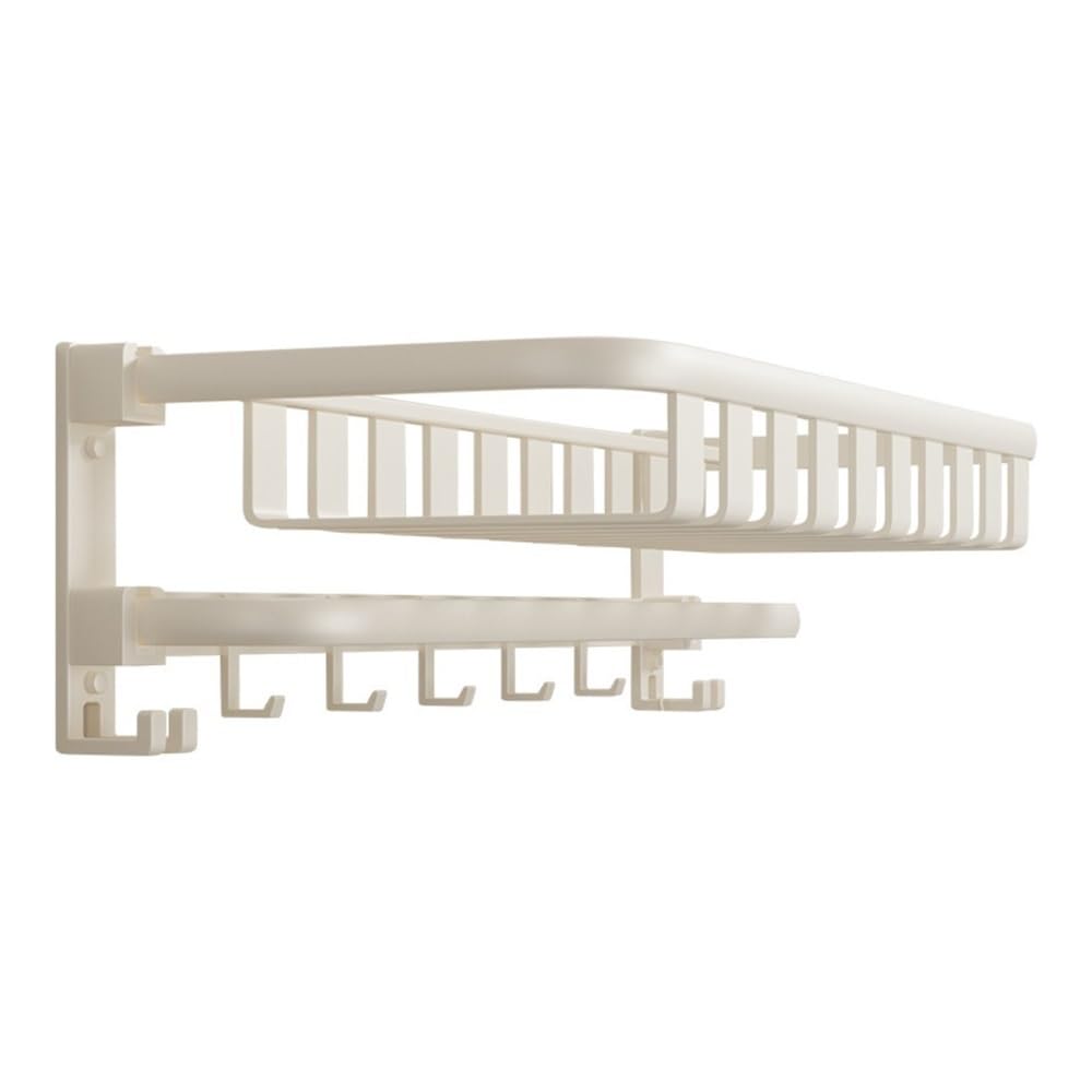 Étagère de salle de bain en aluminium blanc crème avec porte-serviettes mural monobloc