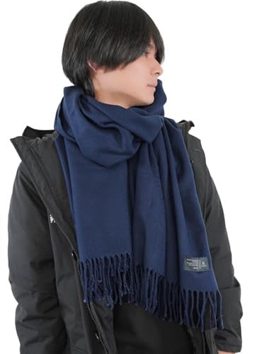 [Ｌｏｏ＆ｃ] [ルーアンドシー] 厚手 大判ルーシーストール メンズ 大きいサイズ ストール 秋冬 大判ストール マフラー チェック柄 無地 ショール ひざ掛け レディース ユニセックス (27無地ネイビー, フリー)のサムネイル