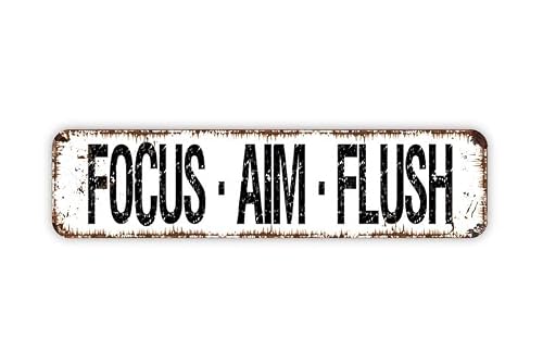 FOCUS AIM FLUSH Retro Tin Signs Aluminum Metal Sign for Kitchen Home Garden Wall Bar Cafe Decor 4x16 Inch