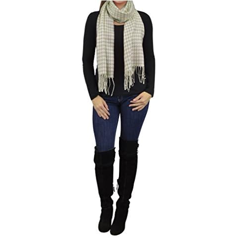 Belle Donne - Women Cashmere Feel Scarf Houndstooth Scarf Shawl Wrap 72x12 - White Cover