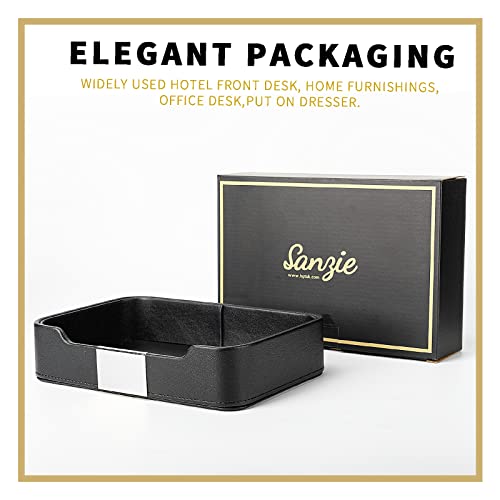 Image of SANZIE Luxury Leather Tray Organizer Valet Tray Key Tray for Entryway Table Desktop Storage Catchall Tray Decorative Tray for Jewelry Keys Wallet Phone Watch (Metal Silvered, Black)