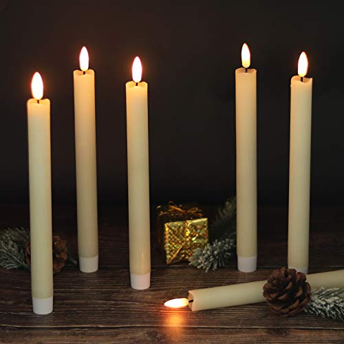 Image of Flameless Taper Candles Battery Operated Flickering Flame with Remote Timer, 6PCS White Real Wax LED Flameless Candlesticks for Festival Home Wedding Living Room Decor(9.64 x 0.78 Inch)