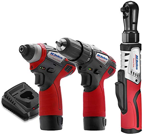 ACDelco ARW12103-K11 G12 Series 12V Cordless Li-ion Â¼â€ Impact Driver, 3/8â€ Drill Driver & Brushless Ratchet Wrench Combo Tool Kit with 2 Batteries