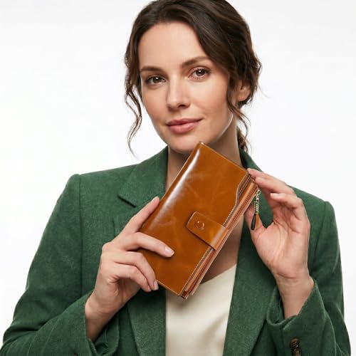 Image of YALUXE Women's RFID Real Leather Wallet with 21 Card Slots Phone Pocket
