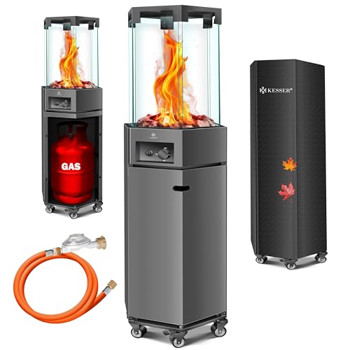 KESSER® Calefactor de Gas para Terraza, Móvil, Con Funda Protectora, Calentador de Llama, Pirámide de Terraza Con Ruedas