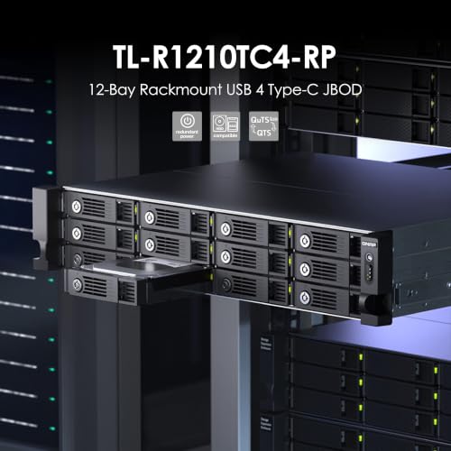 Image of QNAP TL-R1210TC4-RP 12-Bay Rackmount USB 4 Type-C JBOD Enclosure | Redundant Power, Up to 40Gbps Transfer