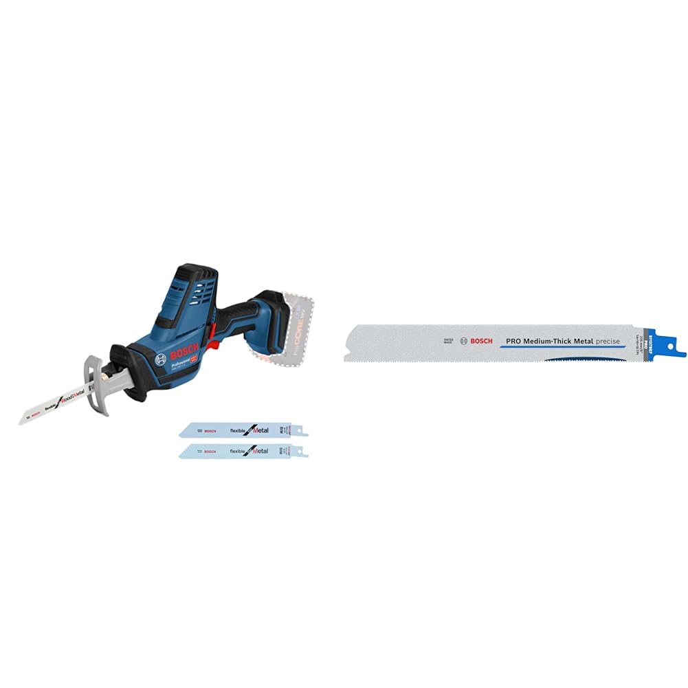 Bosch GSA 18V-LI C Akku-Säbelsäge + 2X PRO Medium-Thick Metal S1137BEF Precise Reciprocating Saw Blade (for Metal Pipes and Profiles, Non-Ferrous Metals, Length 225 mm, Accessory Reciprocating Saw)
