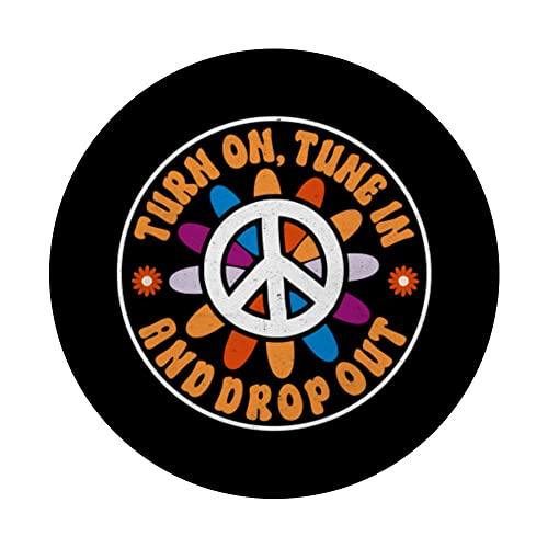 Hippie Quote Groovy Peace Turn On, Tune In, And Drop Out PopSockets Swappable PopGrip, Black - Image 3