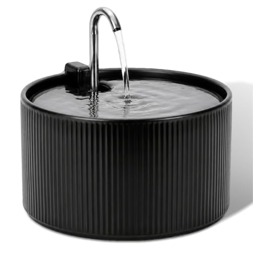Image of 2.2L Ceramic Pet Fountain -Porcelain Pet Water Fountain & Little Dog Drinking Bowl- Automatic Cat Water Dispenser (Black)