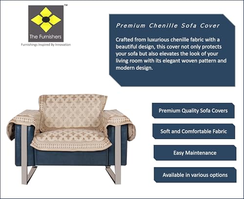 Image of Premium Chenille Woven Anti-Slip 1 Seater Sofa Cover with Arm Rest | L-Shape Sofa Seat Protector for Living Room | Durable & Stylish Slipcover - Beige