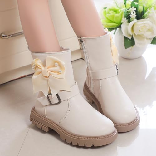 IWIHMIV Little Girls Riding Boots Girls Bow Leather Boots Winter-Warm Ankle Bootie Winter Shoes for Kids Girls2