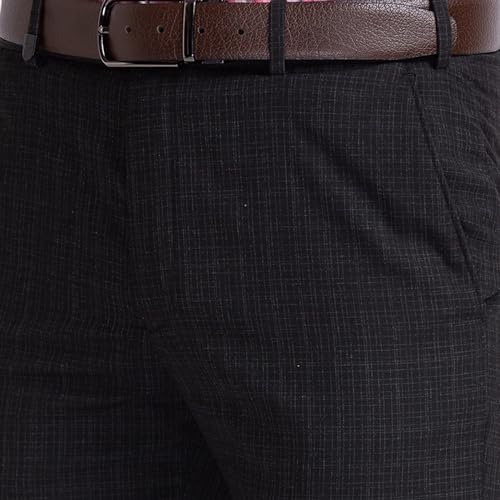 Image of Park Avenue Men's Polyester Blend Checks Small Pattern Smart Fit Flat Front Formal Trouser