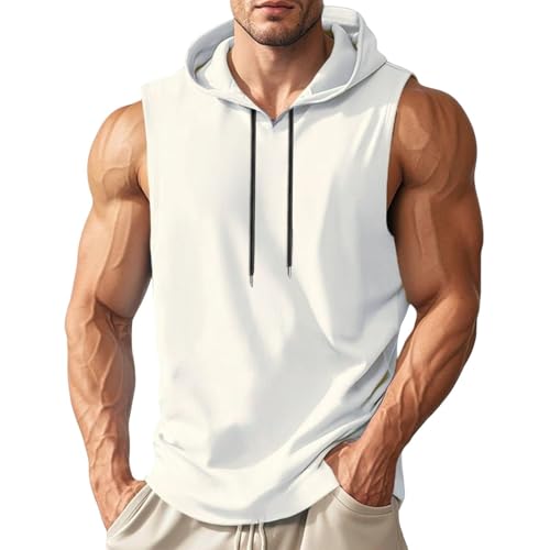 generisch T-shirt sans manches pour homme en coton avec capuche - Couleur unie - Débardeur de sport pour l'entraînement, la gym, le fitness, le bodybuilding,...