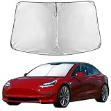 EcoNour Windshield Sun Shade Compatible for Tesla Model 3 & Model Y 2017–2026 | Custom Fit EV Front Window Sunshade | Foldable Heat & UV Reflective Sun Visor