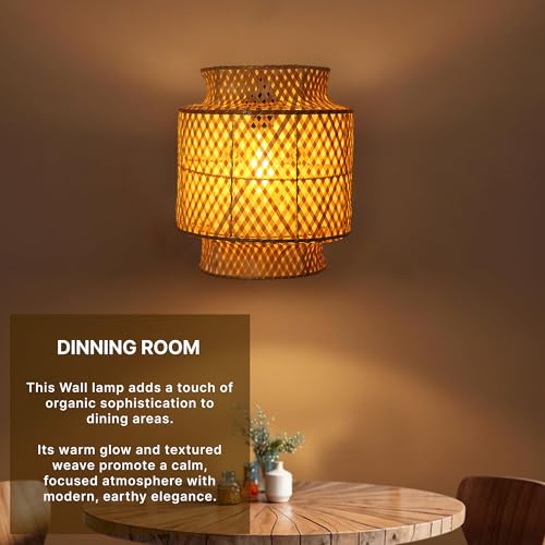 Image of Habere India-All the Cultures Fabricating India Bamboo Wall Lamps | Cane and Rattan for Living Rooms | Cafe Lights | Raffia Wall Lamp | Lamps for Bedroom (Medium: L23 x W29 x H17 cm)