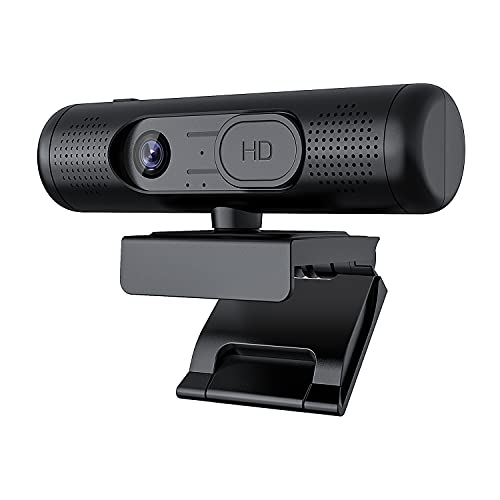 Webcam 3 en 1 Full HD 1080P con Altavoz + 4 micrófonos y Cubierta de privacidad para PC portátil Mac Ordenador, cámara Web USB para conferencias, Youtube, Face Time, Skype Cover