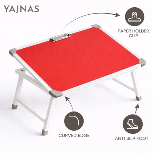 Image of YAJNAS Multipurpose Portable Study Laptop Table (15 x 26 Inch) | Height Adjustable Foldable Lap Desk Bed Table for Kids, Students, Home, Office, Online Classes & Learning - Red