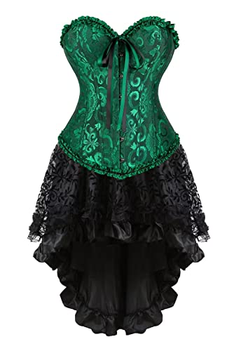 Jutrisujo Korsett Kleid Damen Corsage Reizwäsche Corset Dress Corsagenkleid Halloween Gothic Vintage Burlesque Mittelalter Grün L