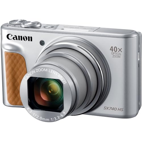 Image of Canon PowerShot SX740 HS Digital Camera (Silver) - 20.3MP, 40x Optical Zoom, 4K UHD Video, Wi-Fi & Bluetooth, Compact Travel Point & Shoot (2956C001) + Shoulder Bag + 64GB Memory Card