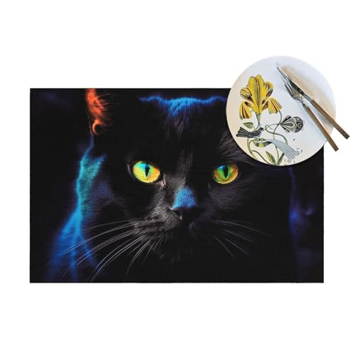 Set de table PVC chat noir lavable 45x30 cm | Lot de 4 - 8