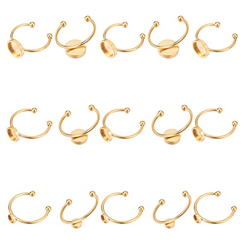UNICRAFTALE 15pcs cúpula de Oro en Blanco Ajustable Abierto Dedo Anillo Bandeja de Acero Inoxidable Cuff Pad Dedo Anillo de Metal Cuff Bisel Anillos Conjunto para la fabricación de Anillos