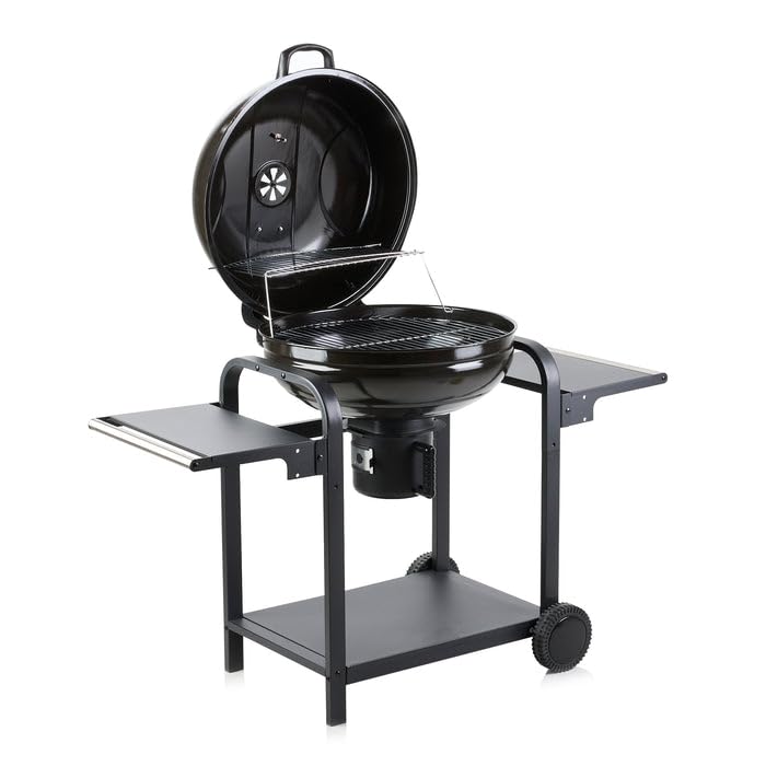 Fire Mountain Teide 57 Cm Kettle Charcoal BBQ Grill with Lid Wheels & Ash Catcher Freestanding Round Garden Barbecue for Camping Patio & Outdoor Cooking
