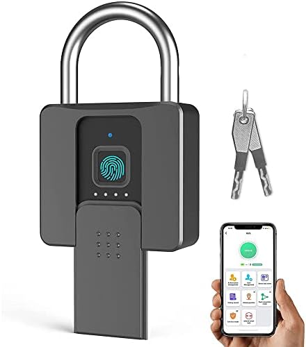 Smart Fingerprint Padlock, USB Rechargeable Fingerprint Intelligent Padlock , Remote Authorization, Smart Keyless Security Lock for iOS/Android, IP65 Waterproof, for Locker, Backpack, Bike, Storage