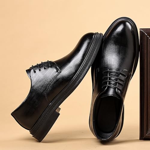 Men's Leather Shoes Lace Up Embossed Polished Toe， Vegan Leather Low Top Non-Slip Rubber Sole Non-Slip Block Heel Classic Shoes3